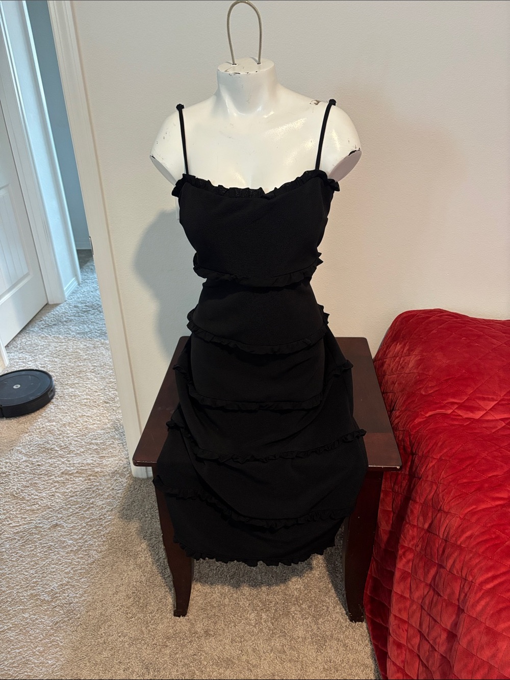 Speechless Black Ruffle Tiered Spaghetti-Strap Midi Dress